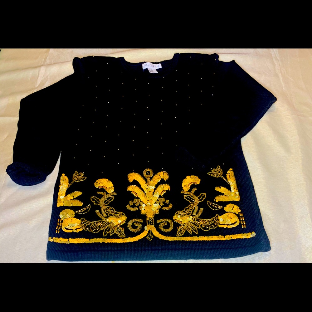 Vintage Sweater w/ Gold Sequins & Studs